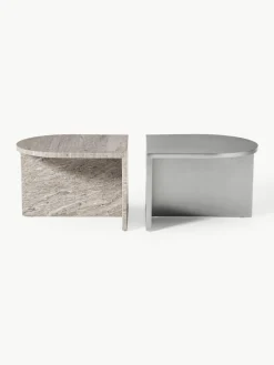 Ovale Couchtische Leander aus Metall und Marmor, 2er-Set