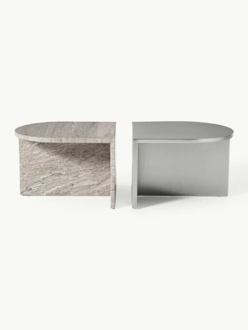 Ovale Couchtische Leander aus Metall und Marmor, 2er-Set