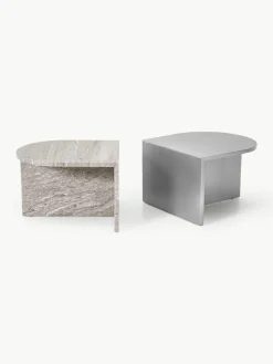Ovale Couchtische Leander aus Metall und Marmor, 2er-Set