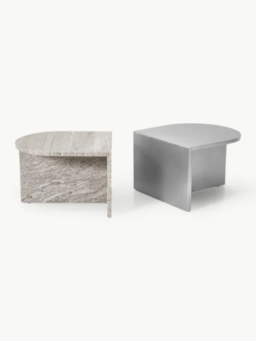 Ovale Couchtische Leander aus Metall und Marmor, 2er-Set