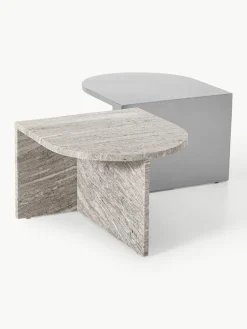 Ovale Couchtische Leander aus Metall und Marmor, 2er-Set