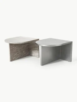 Ovale Couchtische Leander aus Metall und Marmor, 2er-Set