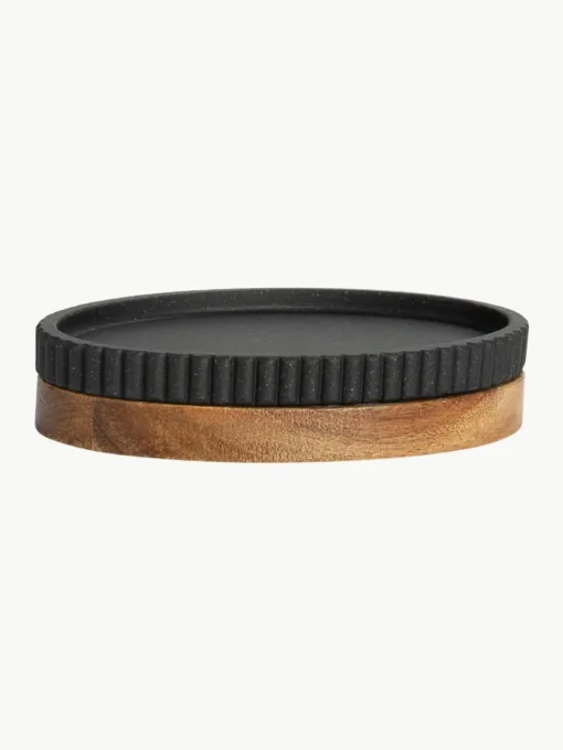 Ovale Seifenschale Laura mit Holz-Dekor
