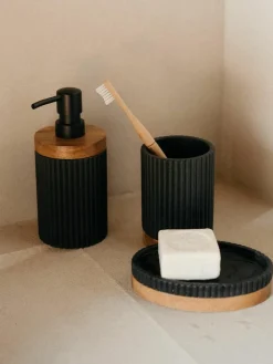 Ovale Seifenschale Laura mit Holz-Dekor