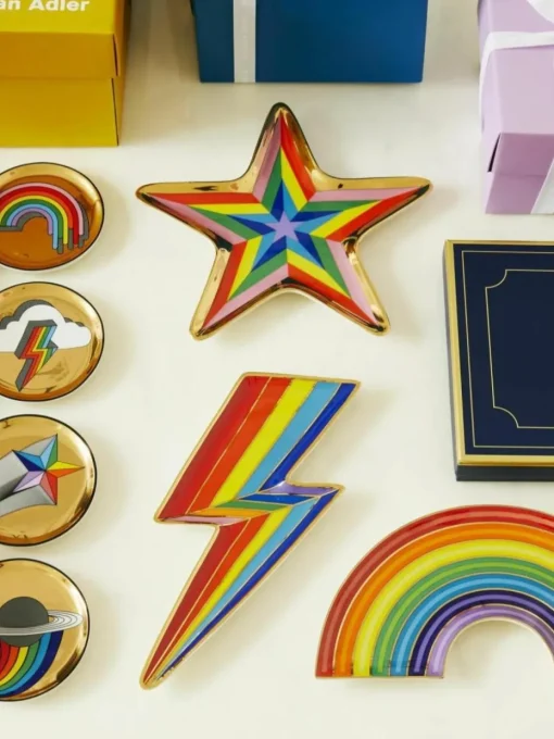 Porzellan Deko-Tablett Rainbow mit Gold