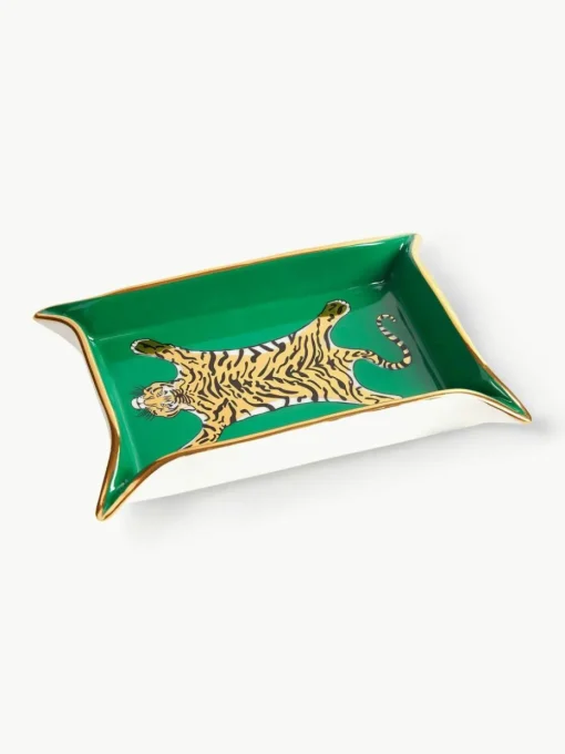 Porzellan Deko-Tablett Tiger mit Gold