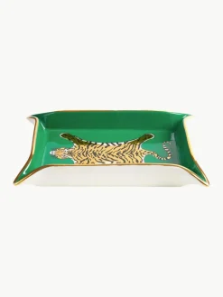 Porzellan Deko-Tablett Tiger mit Gold