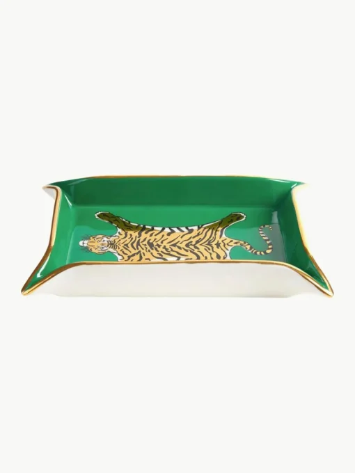 Porzellan Deko-Tablett Tiger mit Gold