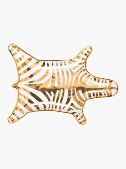 Porzellan Deko-Tablett Zebra mit Gold