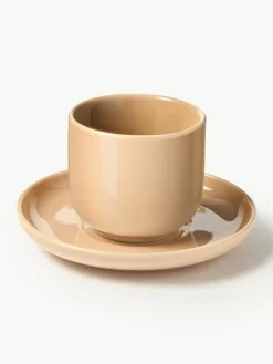 Porzellan-Espressobecher Nessa mit Untertassen, 4 Stück