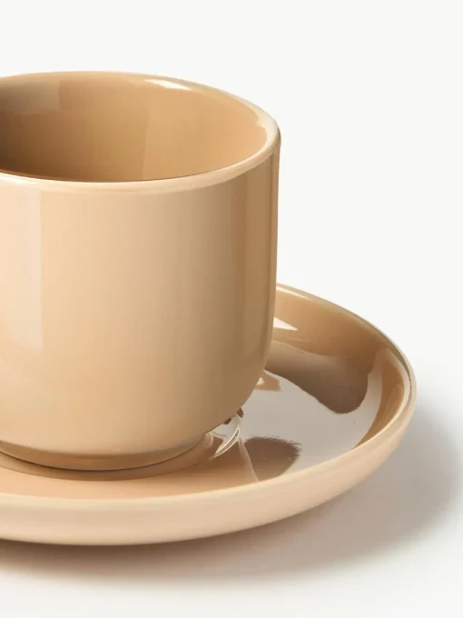 Porzellan-Espressobecher Nessa mit Untertassen, 4 Stück