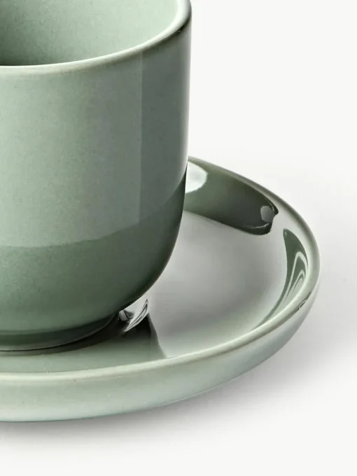 Porzellan-Espressobecher Nessa mit Untertassen, 4 Stück
