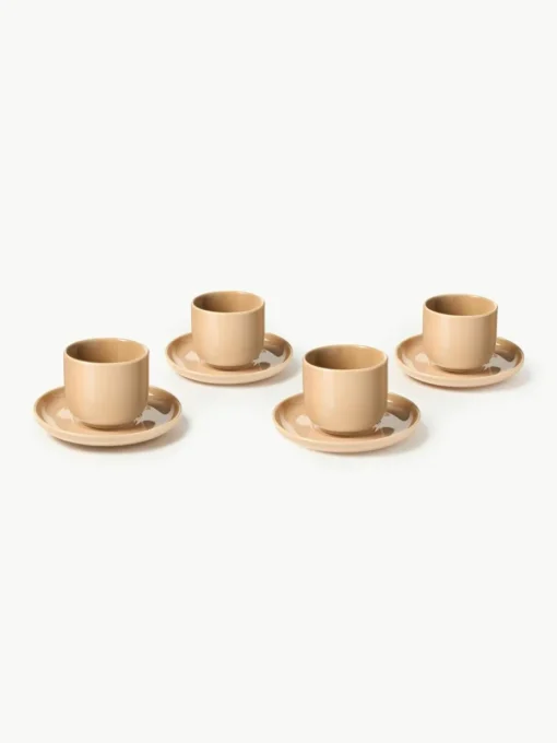 Porzellan-Espressobecher Nessa mit Untertassen, 4 Stück