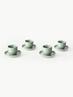 Porzellan-Espressobecher Nessa mit Untertassen, 4 Stück