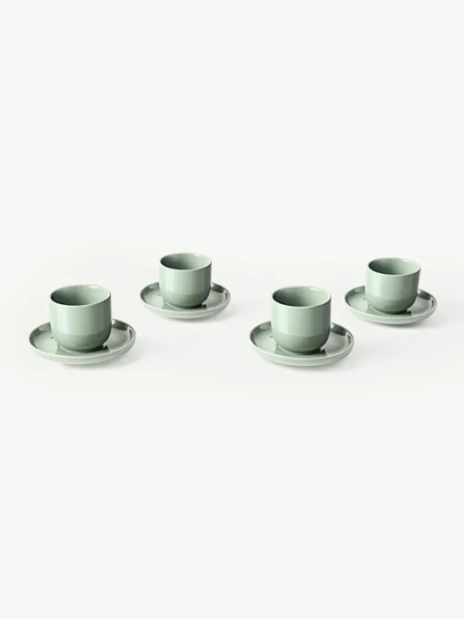 Porzellan-Espressobecher Nessa mit Untertassen, 4 Stück