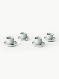 Porzellan-Espressobecher Nessa mit Untertassen, 4 Stück
