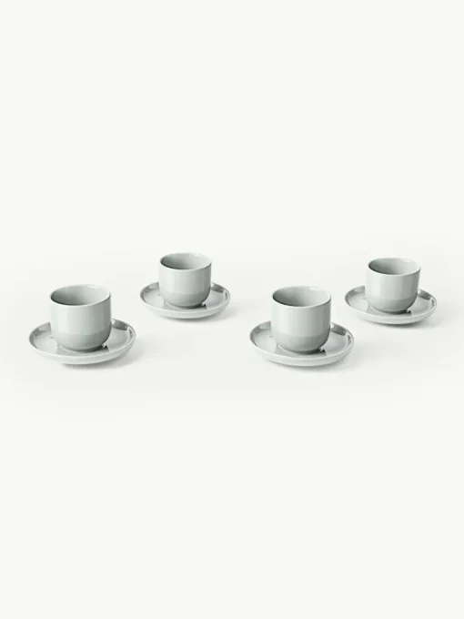 Porzellan-Espressobecher Nessa mit Untertassen, 4 Stück