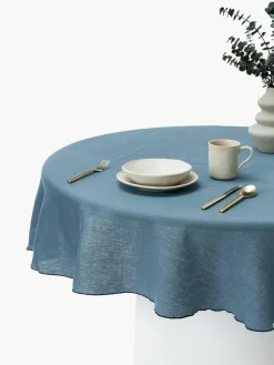 Runde Leinen-Tischdecke Kennedy mit Umkettelung