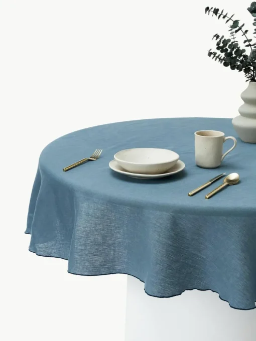 Runde Leinen-Tischdecke Kennedy mit Umkettelung