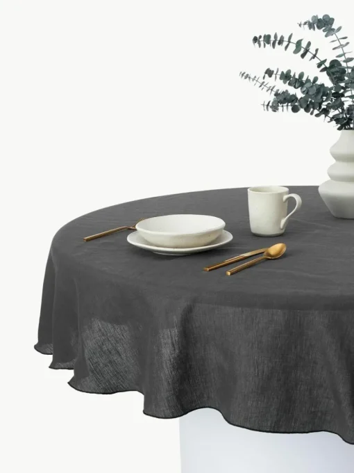 Runde Leinen-Tischdecke Kennedy mit Umkettelung