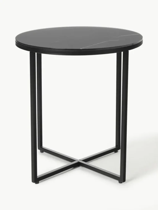 Runder Beistelltisch Antigua mit Glasplatte in Marmor-Optik