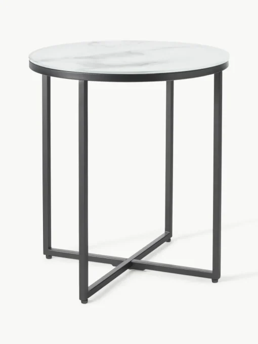 Runder Beistelltisch Antigua mit Glasplatte in Marmor-Optik