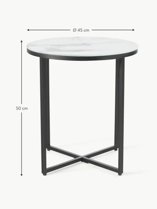 Runder Beistelltisch Antigua mit Glasplatte in Marmor-Optik