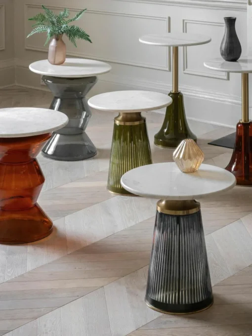 Runder Beistelltisch Turin aus Glas und Marmor, mundgeblasen