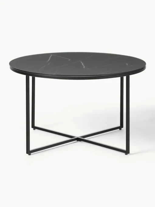 Runder Couchtisch Antigua mit Glasplatte in Marmor-Optik