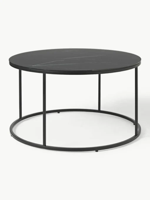 Runder Couchtisch Antigua mit Glasplatte in Marmor-Optik