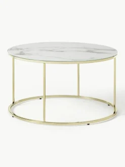 Runder Couchtisch Antigua mit Glasplatte in Marmor-Optik
