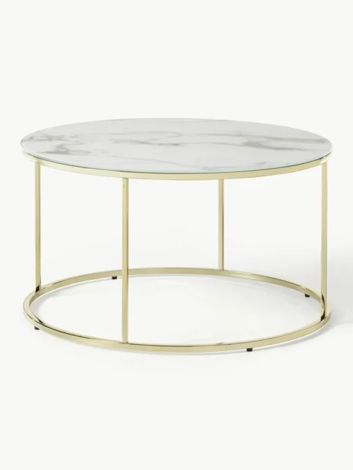 Runder Couchtisch Antigua mit Glasplatte in Marmor-Optik