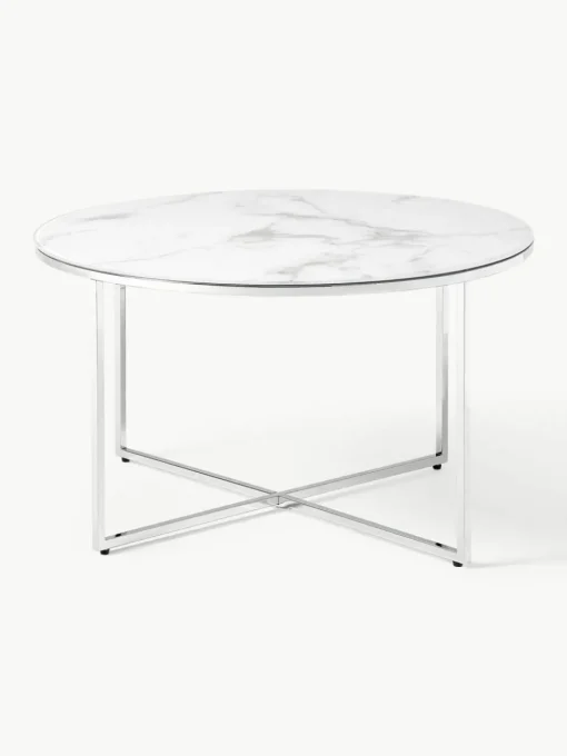 Runder Couchtisch Antigua mit Glasplatte in Marmor-Optik