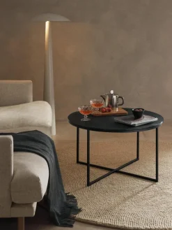 Runder Couchtisch Antigua mit Glasplatte in Marmor-Optik