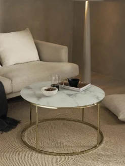 Runder Couchtisch Antigua mit Glasplatte in Marmor-Optik
