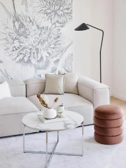 Runder Couchtisch Antigua mit Glasplatte in Marmor-Optik