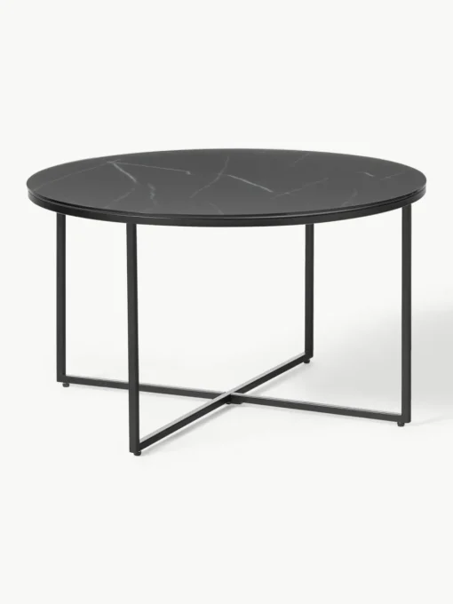 Runder Couchtisch Antigua mit Glasplatte in Marmor-Optik