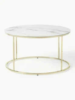 Runder Couchtisch Antigua mit Glasplatte in Marmor-Optik