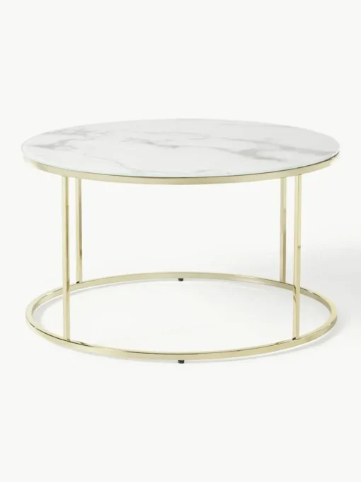 Runder Couchtisch Antigua mit Glasplatte in Marmor-Optik