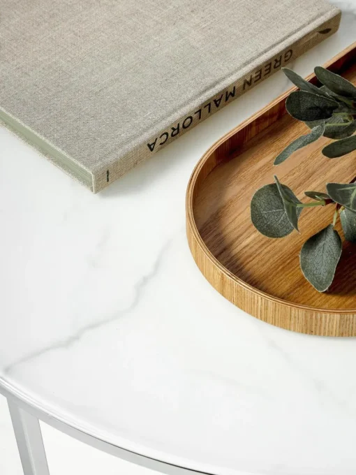 Runder Couchtisch Antigua mit Glasplatte in Marmor-Optik