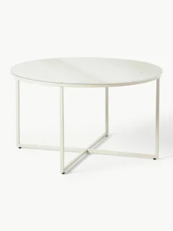 Runder Couchtisch Antigua mit Glasplatte in Travertin-Optik