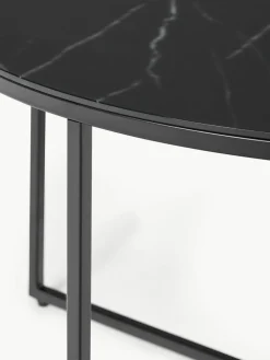 Runder Couchtisch Antigua mit Glasplatte in Marmor-Optik