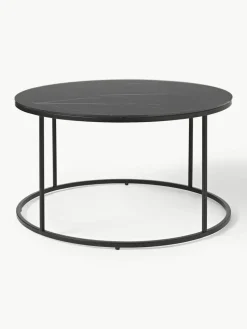 Runder Couchtisch Antigua mit Glasplatte in Marmor-Optik