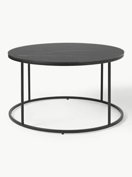 Runder Couchtisch Antigua mit Glasplatte in Marmor-Optik