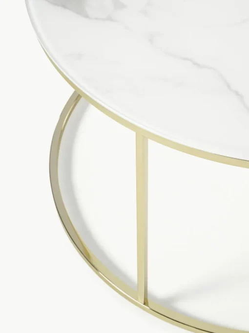 Runder Couchtisch Antigua mit Glasplatte in Marmor-Optik