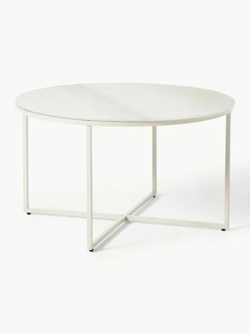 Runder Couchtisch Antigua mit Glasplatte in Travertin-Optik