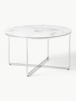 Runder Couchtisch Antigua mit Glasplatte in Marmor-Optik