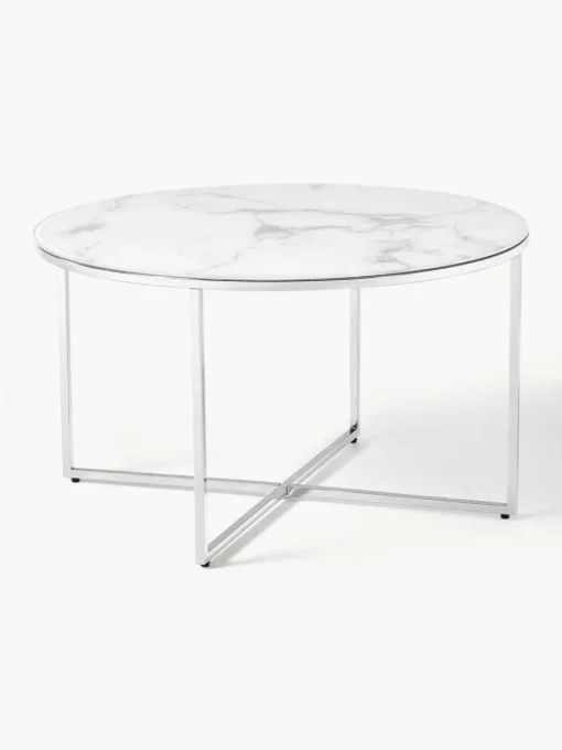 Runder Couchtisch Antigua mit Glasplatte in Marmor-Optik