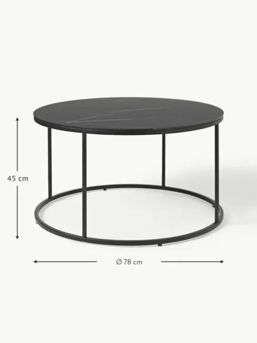Runder Couchtisch Antigua mit Glasplatte in Marmor-Optik