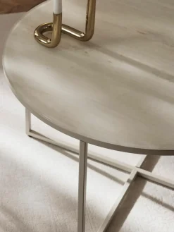 Runder Couchtisch Antigua mit Glasplatte in Travertin-Optik